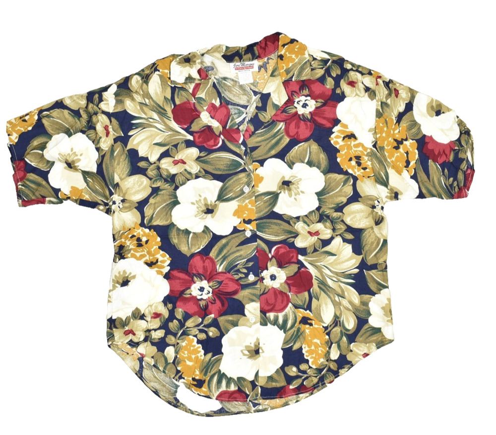 Jeri Marque Floral Button Down Shirt Women's Regular Size M Made in USA